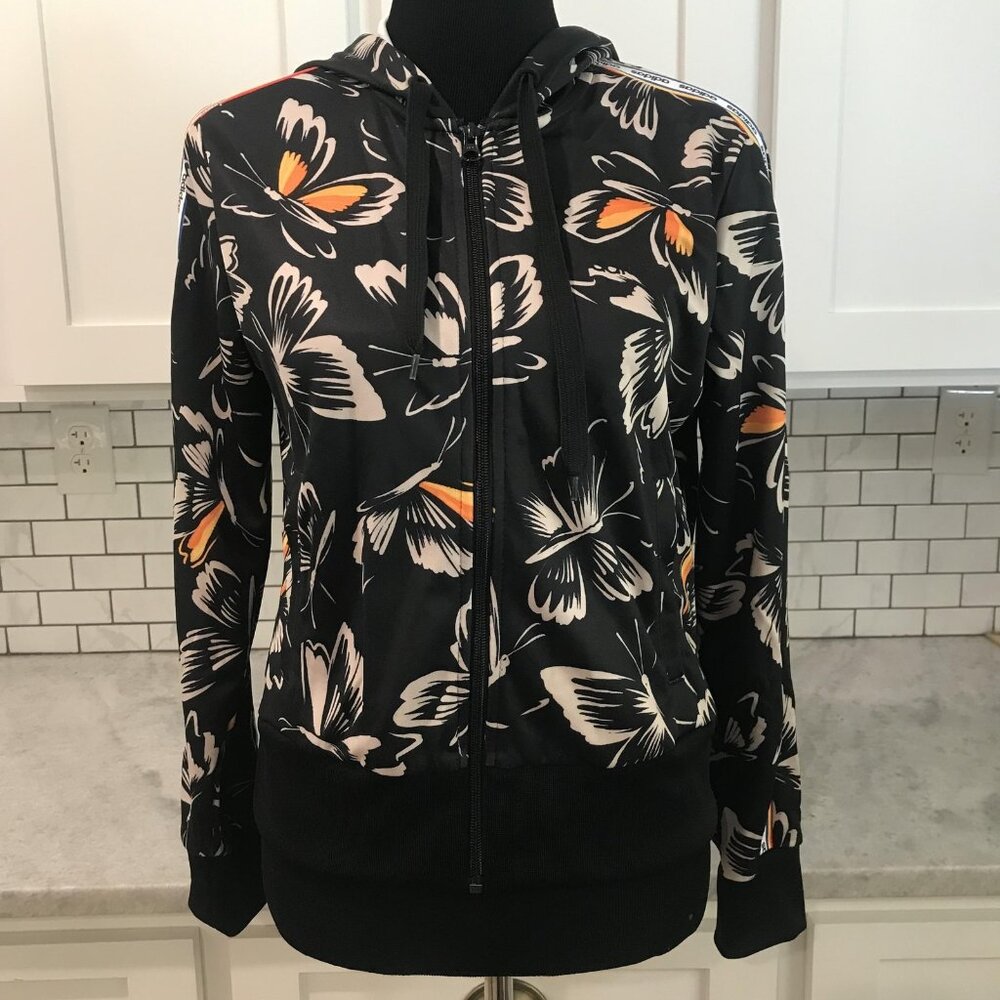 Adidas Hoodie Womens Small FARM Rio Butterfly Print Full Zip Logo Tape EI4815
